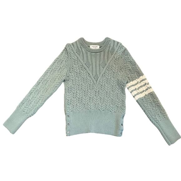 Thom Browne Merino Wool Sweater Irish Pointelle Cable Knit Green Size 8 - Picture 12 of 16